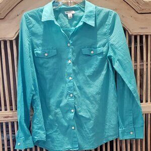 Old Navy 100% Cotton Long Sleeve Turquoise Button Down Shirt Medium